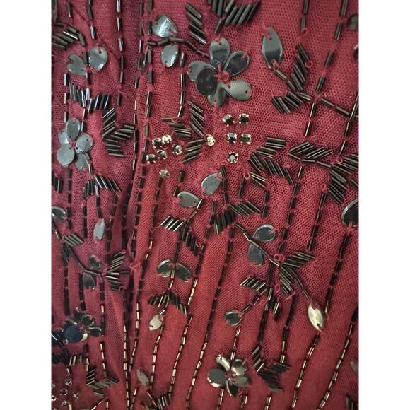 Mac Duggal Size 20 WBurgundy Puff Sleeve Beaded Fairy Cocktail MIDI Holiday $598 - Picture 7 of 8